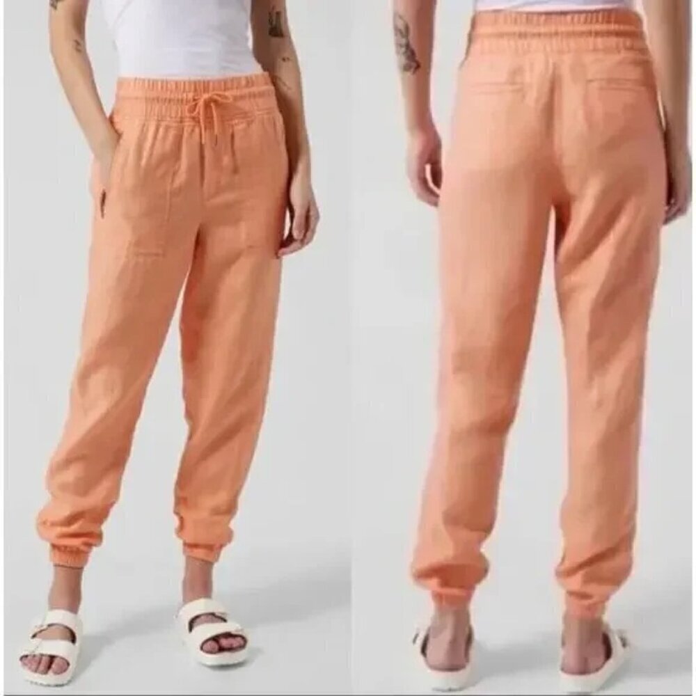 Athleta Cabo Linen Jogger Pants Size 12 Cactus Peach Coastal Resort Gorpcore